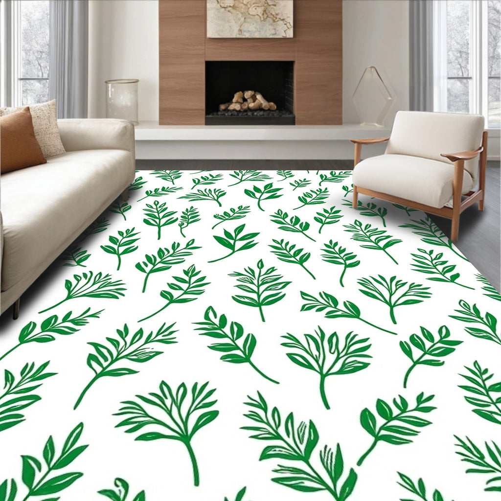 Green Leafy Botanical Pattern Rug
