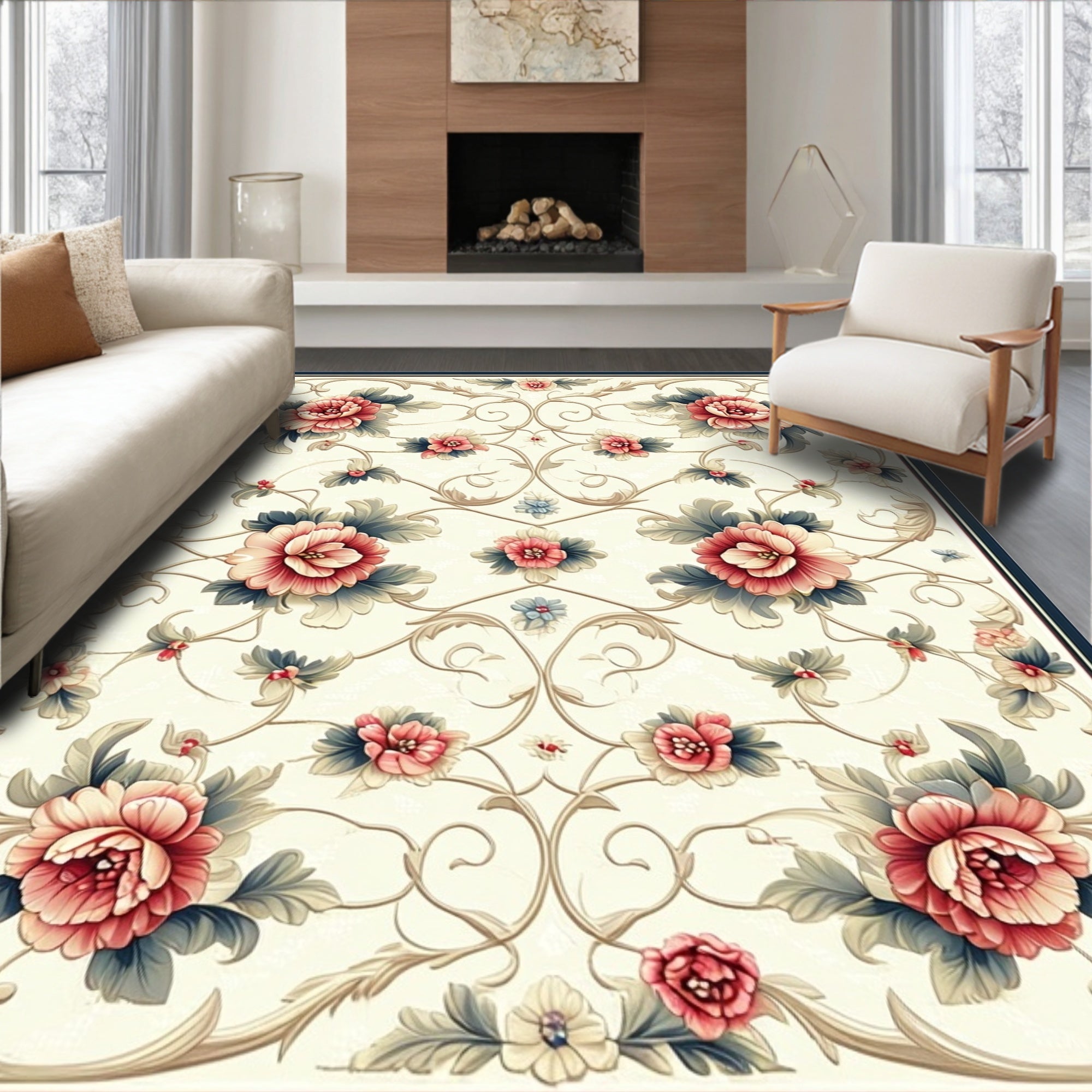 Ornate Floral Vines Patterned Rug