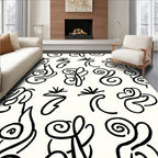 Black White Abstract Swirl Pattern Rug