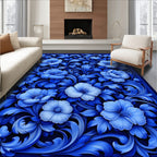 Royal Blue Floral Scroll Pattern Rug
