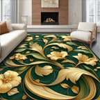 Elegant Golden Floral Swirls Rug