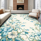 Elegant Teal Floral Vine Pattern Rug