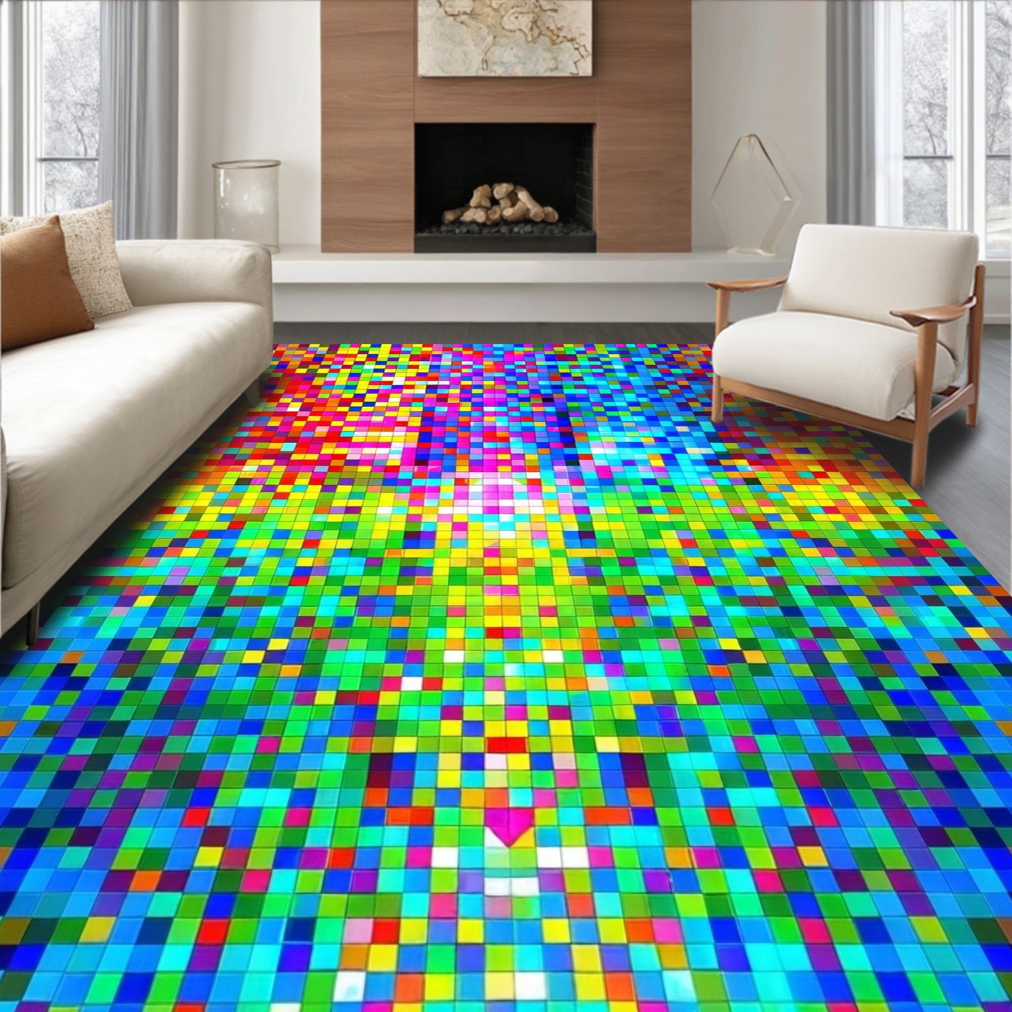 Vibrant Pixelated Psychedelic Abstract Rug