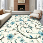 Elegant Blue Floral Vine Pattern Rug