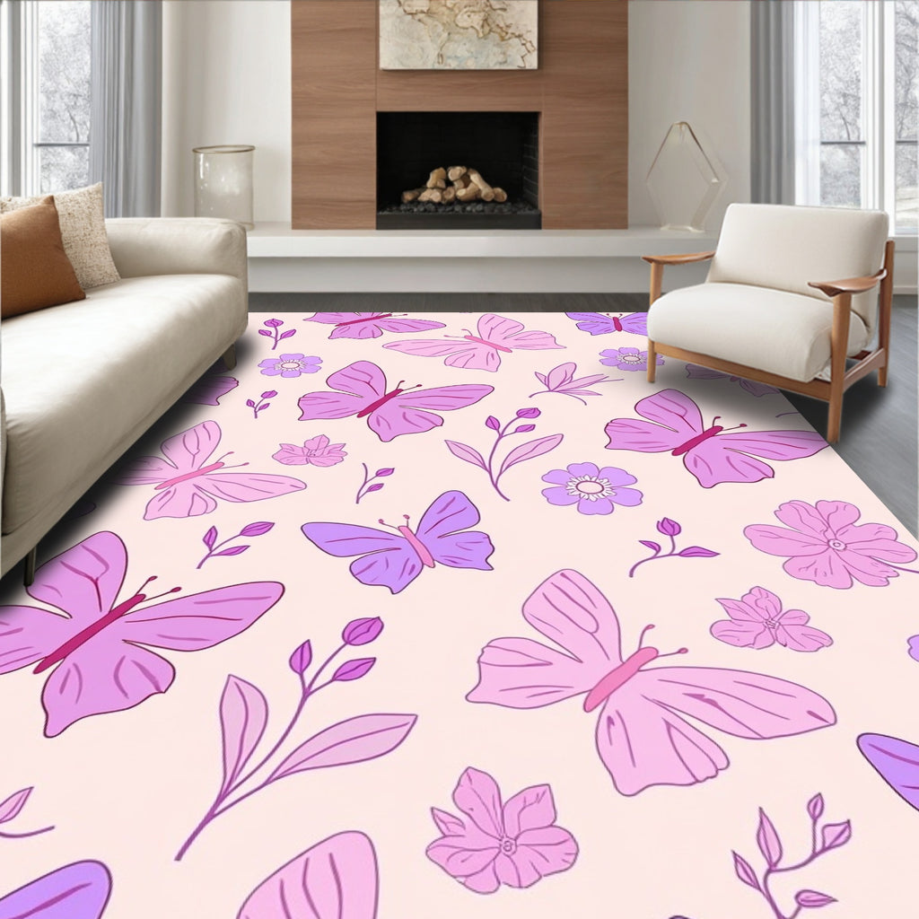 Whimsical Butterfly Floral Pattern Rug