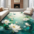 Whimsical Water Lily Butterfly Design Rug