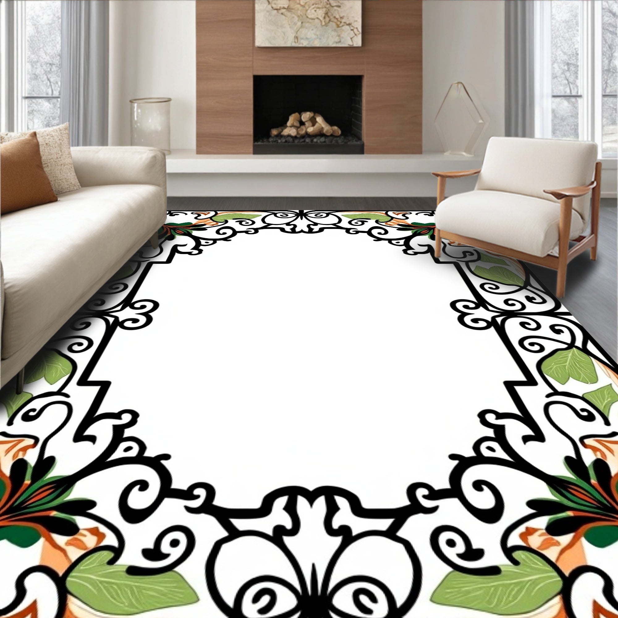 Art Nouveau Floral Vine Border Design Rug