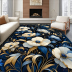 Elegant Floral Cobalt Gold Pattern Rug