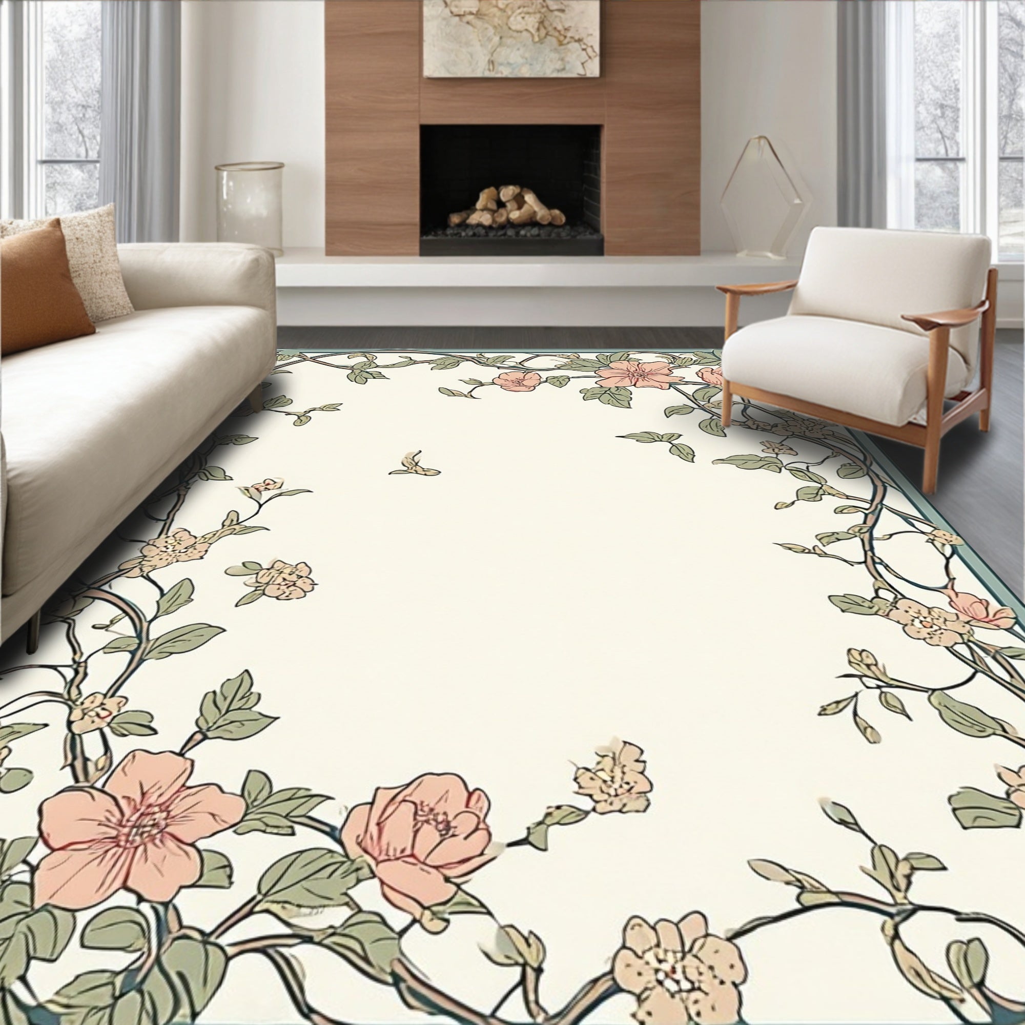 Floral Garden Branch Pattern Rug