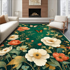 Emerald Garden Floral Butterfly Design Rug