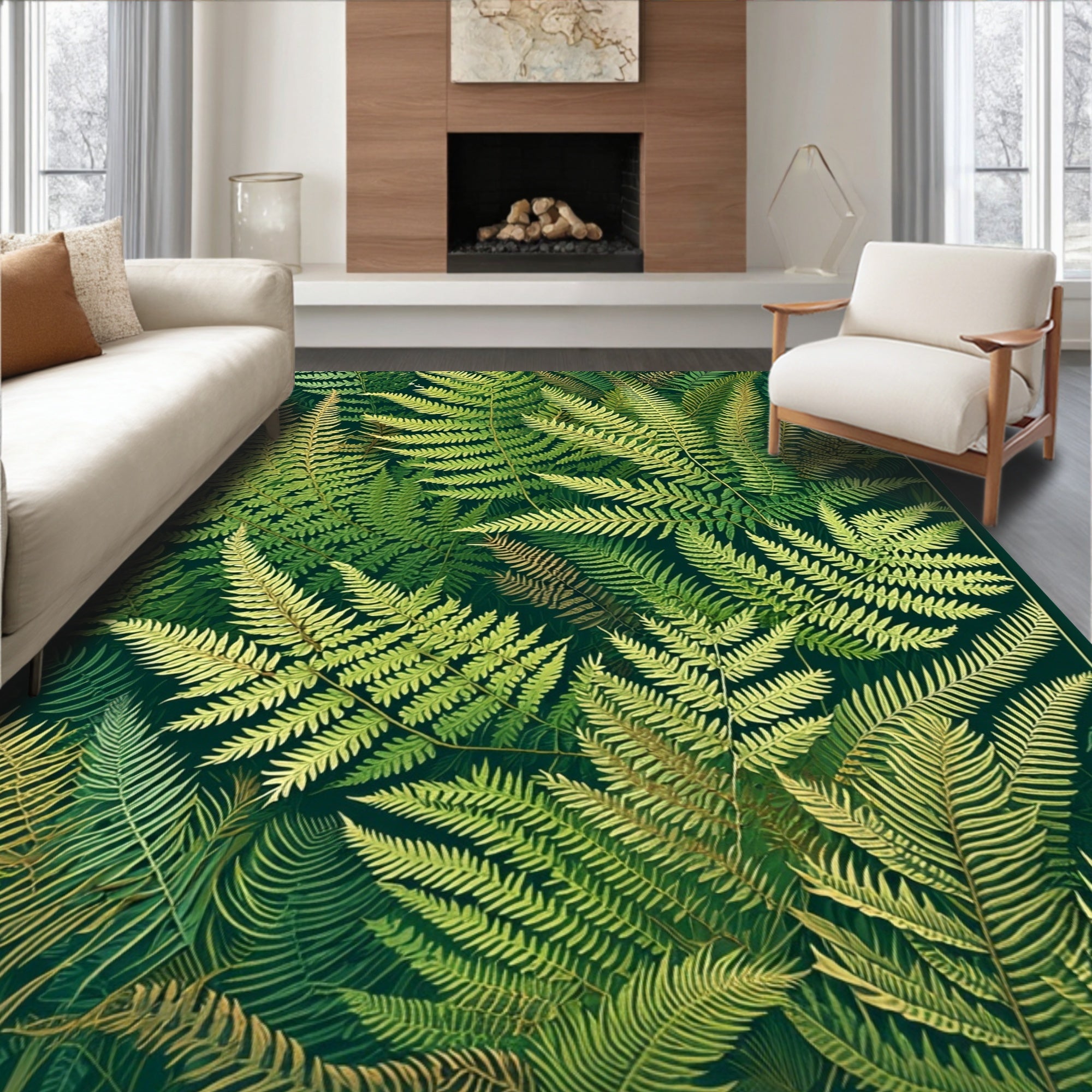 Lush Fern Pattern Deep Green Rug