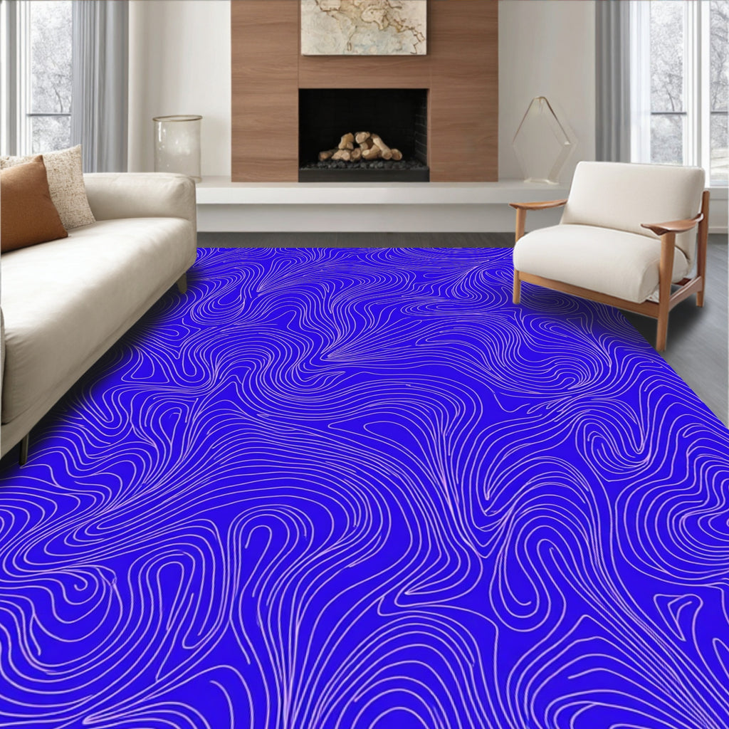 Abstract Blue Swirl Pattern Rug