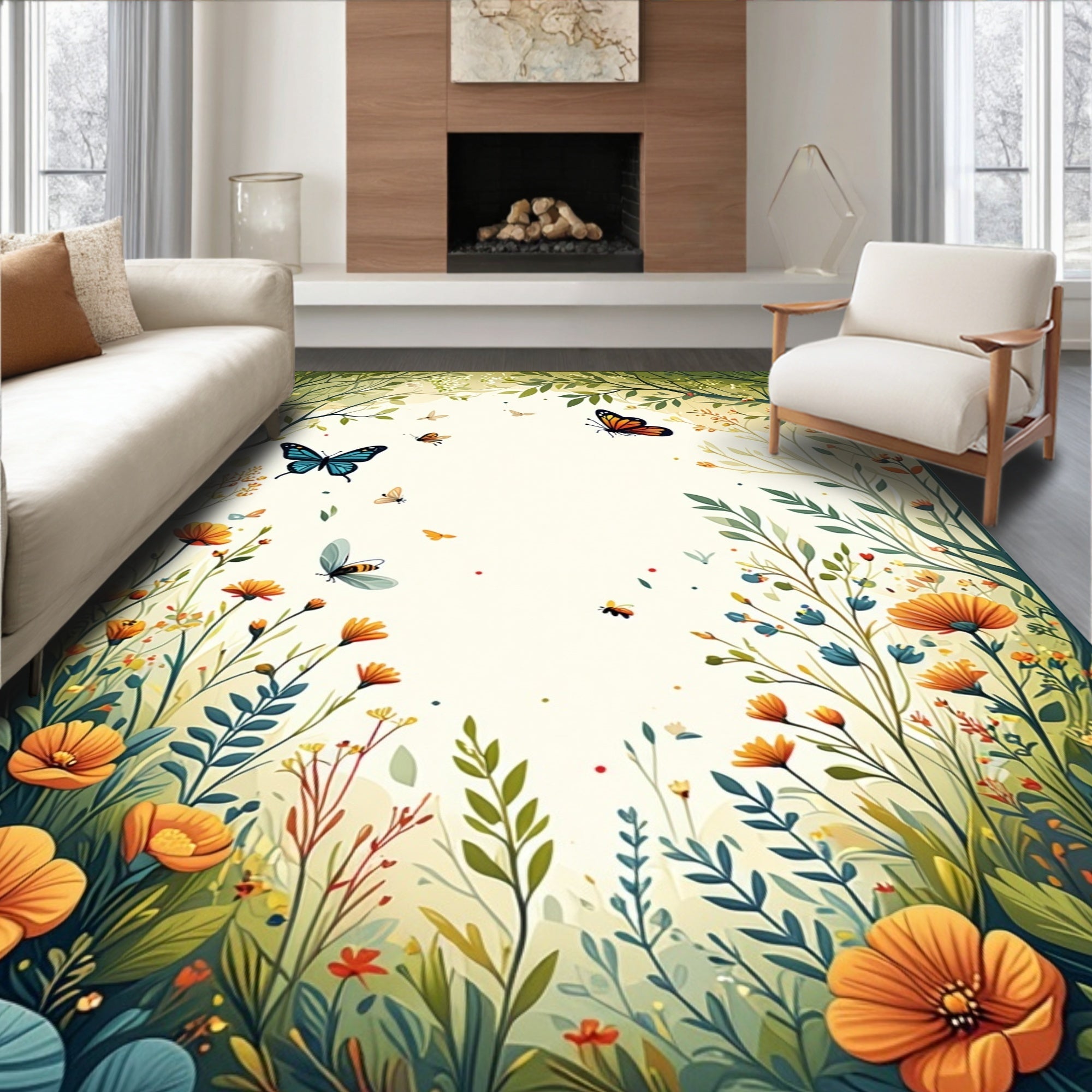Whimsical Garden Butterflies And Bees Rug