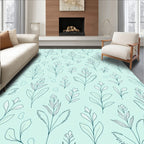 Pale Green Botanical Line Art Rug