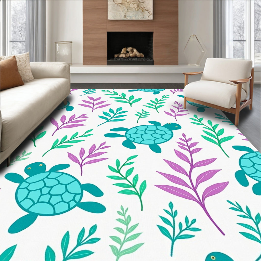 Ocean Turtle Floral Pattern Rug