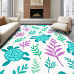 Ocean Turtle Floral Pattern Rug