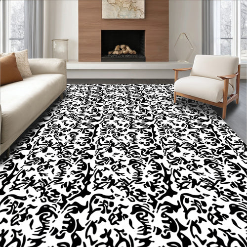 Abstract Organic Black White Pattern Rug