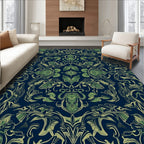 Dark Navy Green Floral Swirl Rug