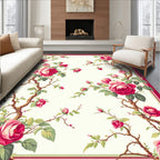 Classic Pink Rose Vine Pattern Rug