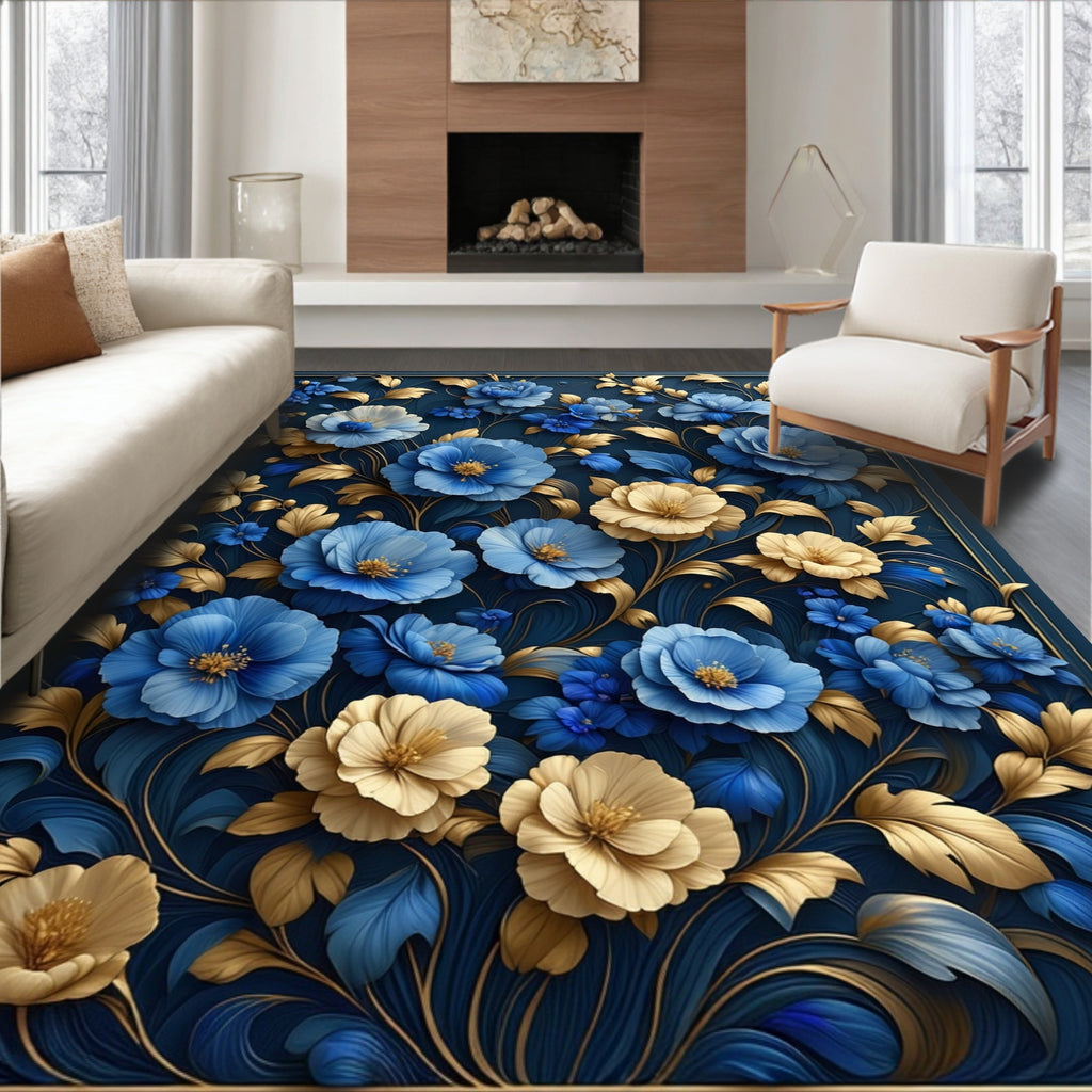 Elegant Floral Pattern with Gold Detail Rug