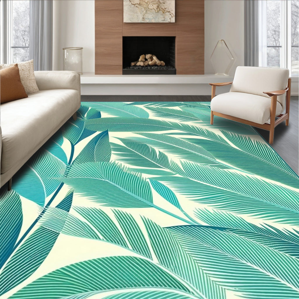 Tropical Leaf Pattern Vivid Tones Rug