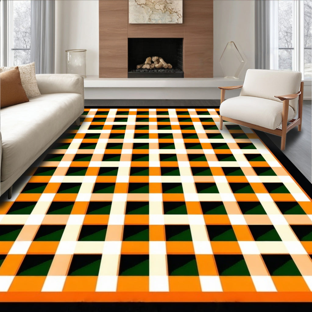 Bold Plaid Patterned Graphic Rug