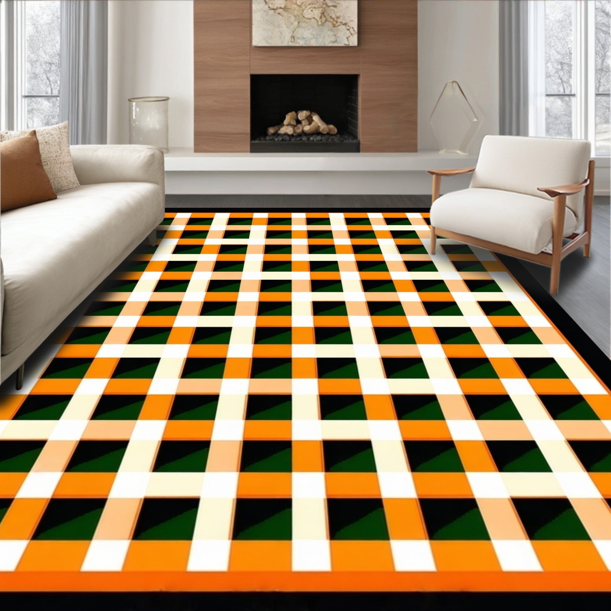 Bold Plaid Patterned Graphic Rug