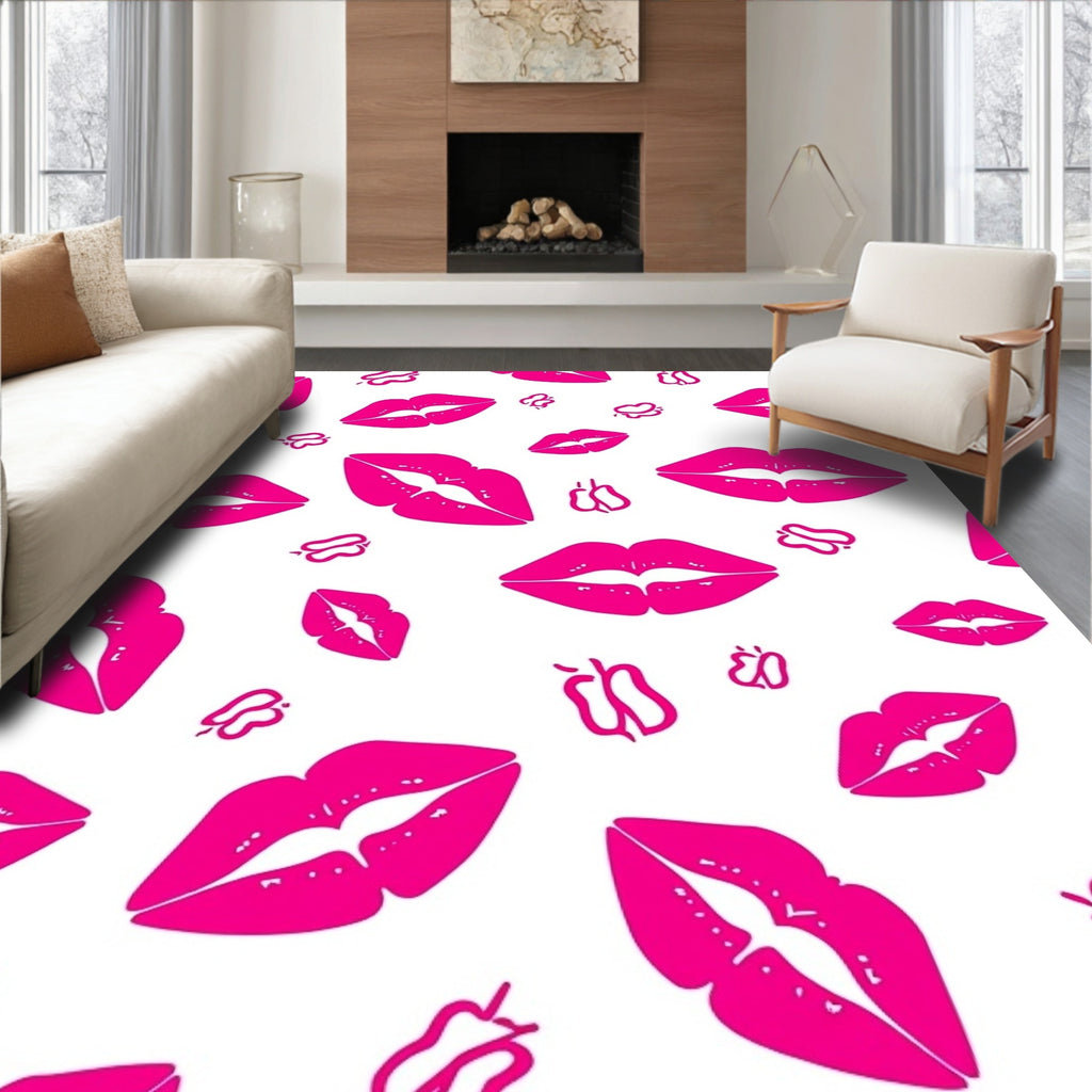 Vibrant Pink Kiss Butterfly Pattern Rug
