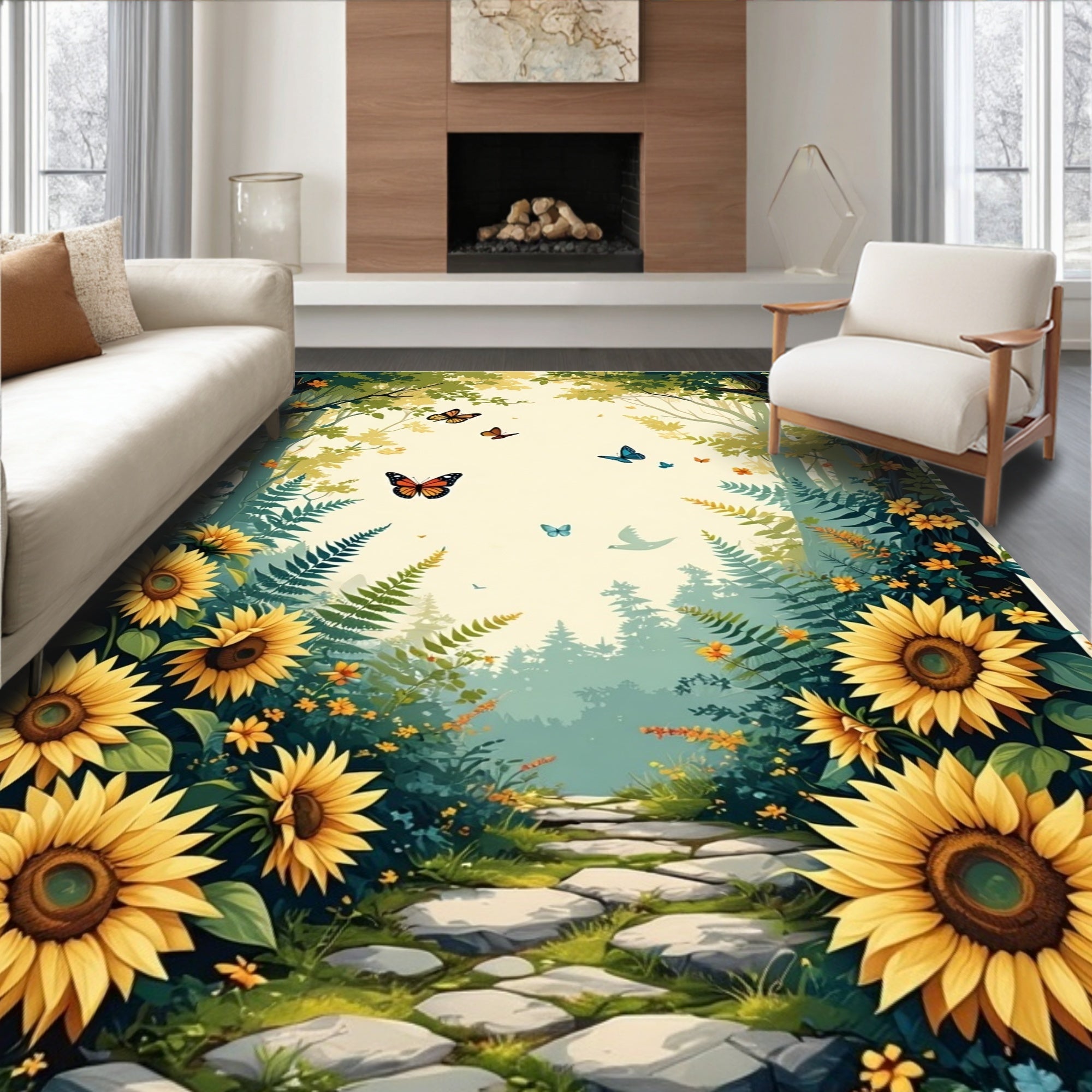 Whimsical Meadow Path Butterfly Rug