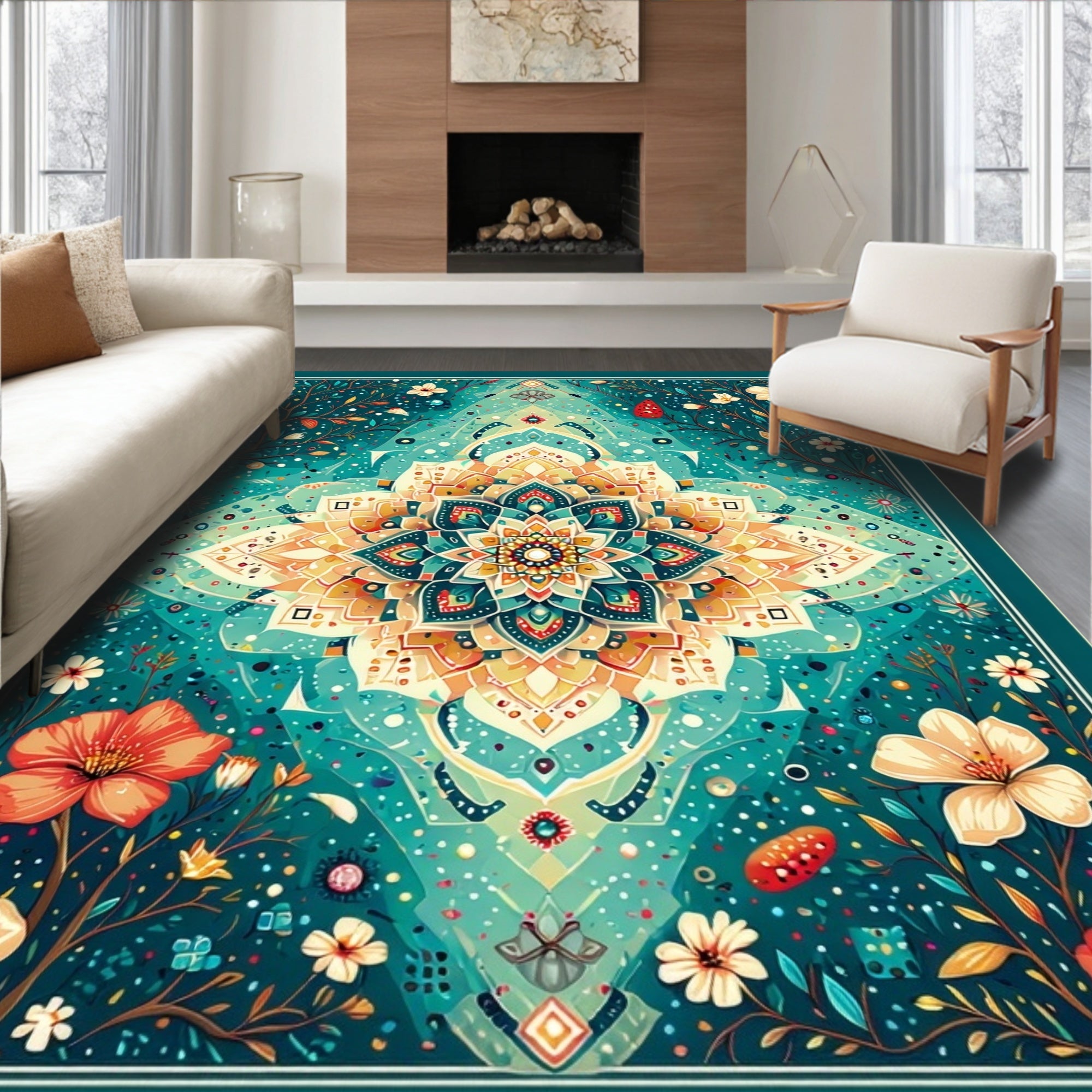 Mandala Floral Nature Inspired Round Rug