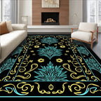 Bold Floral Swirls Turquoise Gold Design Rug