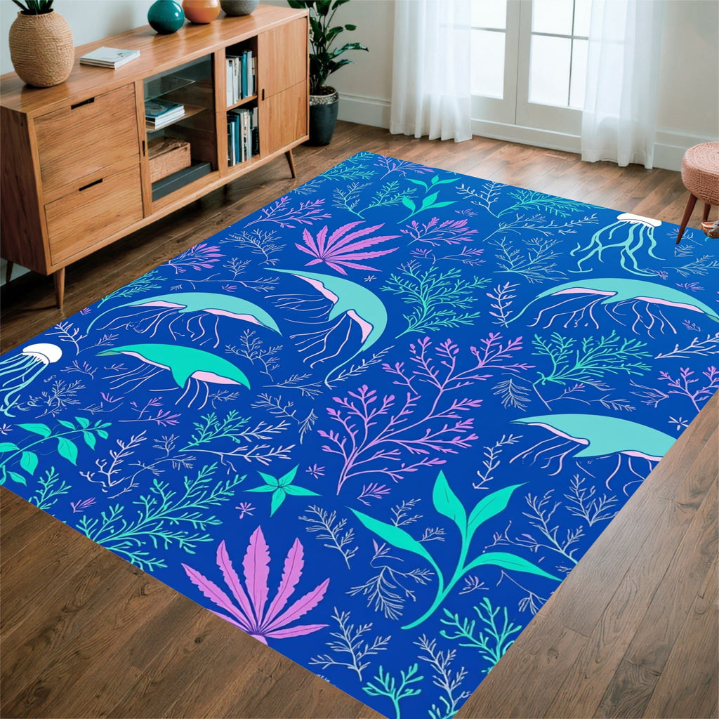 Oceanic Jellyfish Seaweed Pattern Rug