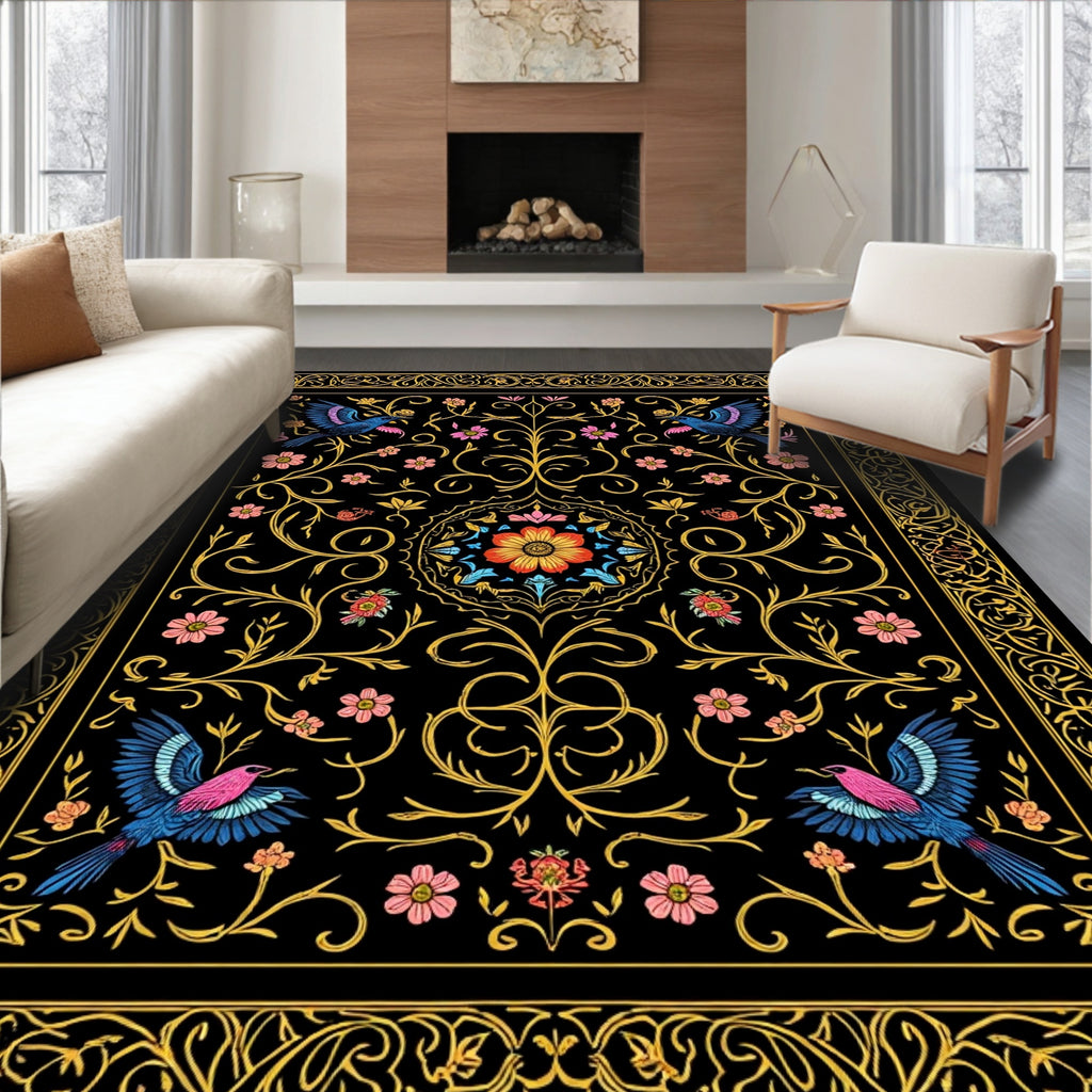 Ornate Floral Bird Exotic Design Rug