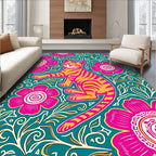 Vibrant Cat Floral Whimsical Pattern Design Rug