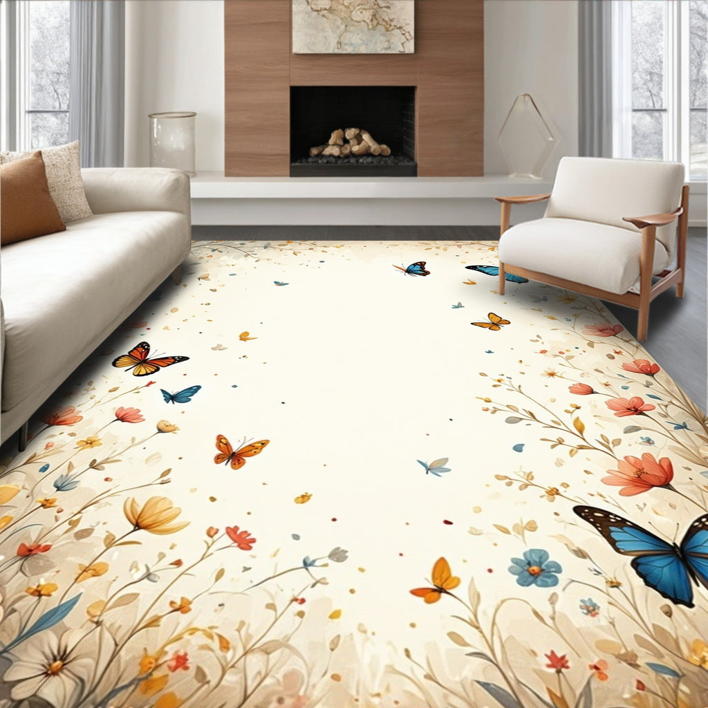 Whimsical Butterflies Floral Garden Rug