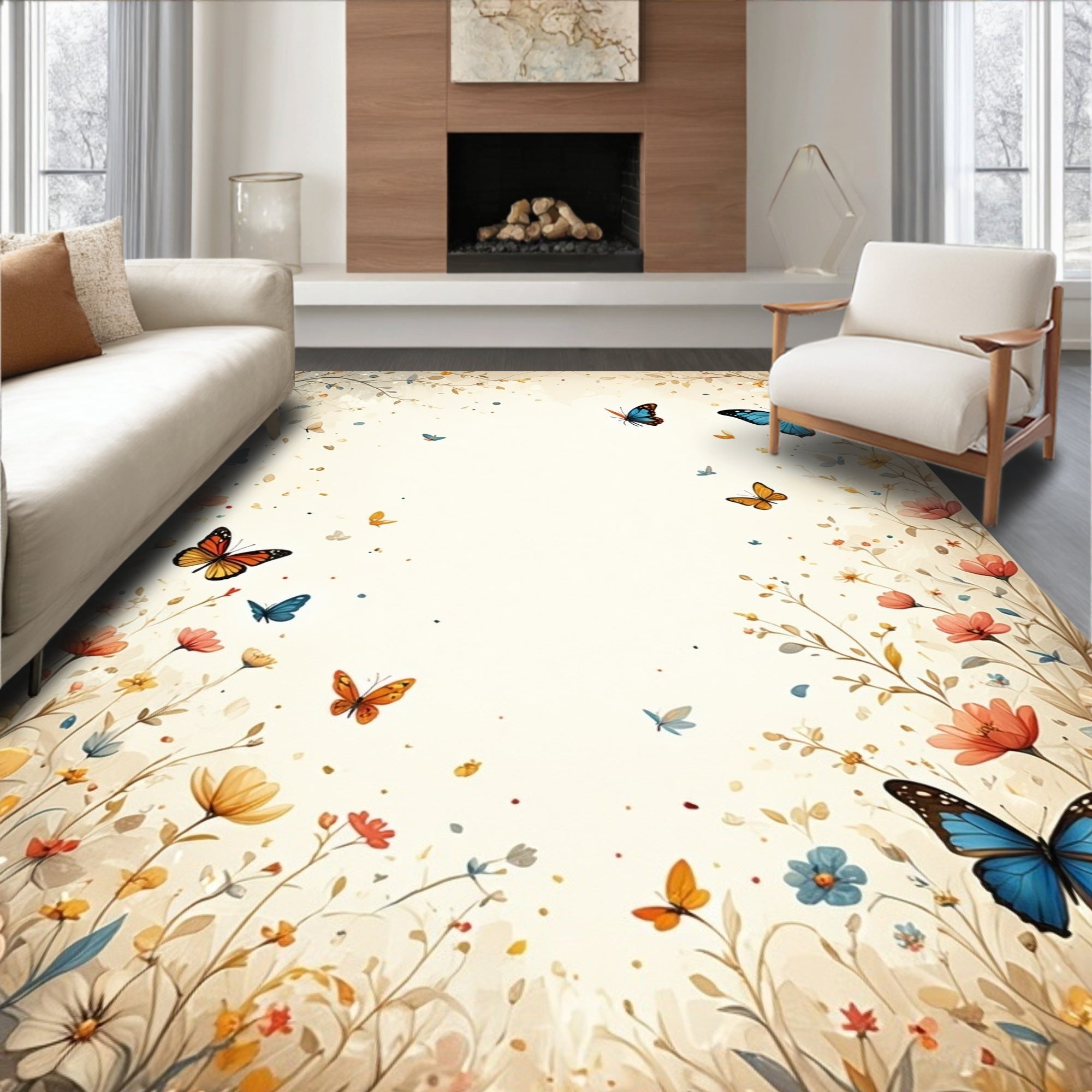 Whimsical Butterflies Floral Garden Rug