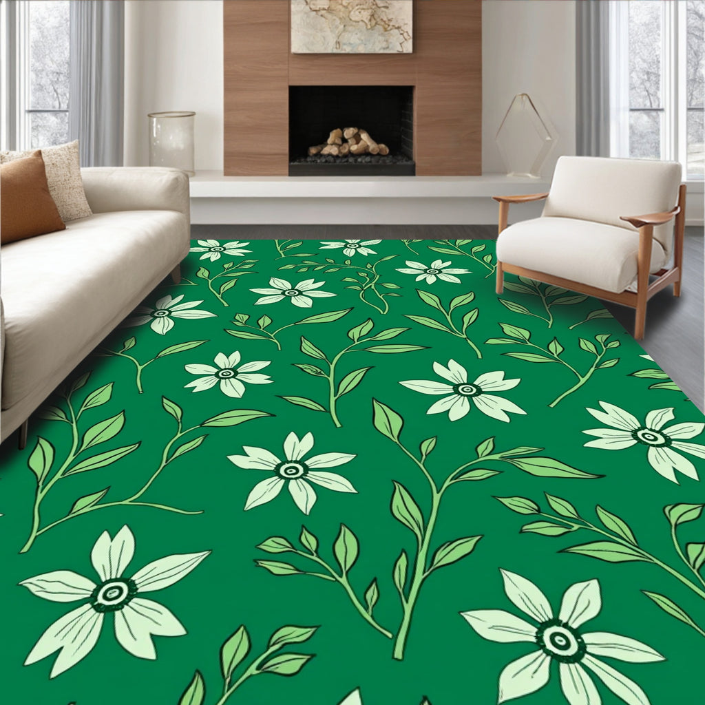 Green Floral Vines Pattern Rug