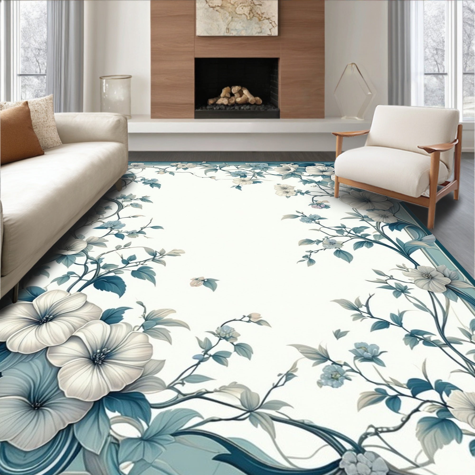 Elegant Floral Vine Border Design Rug