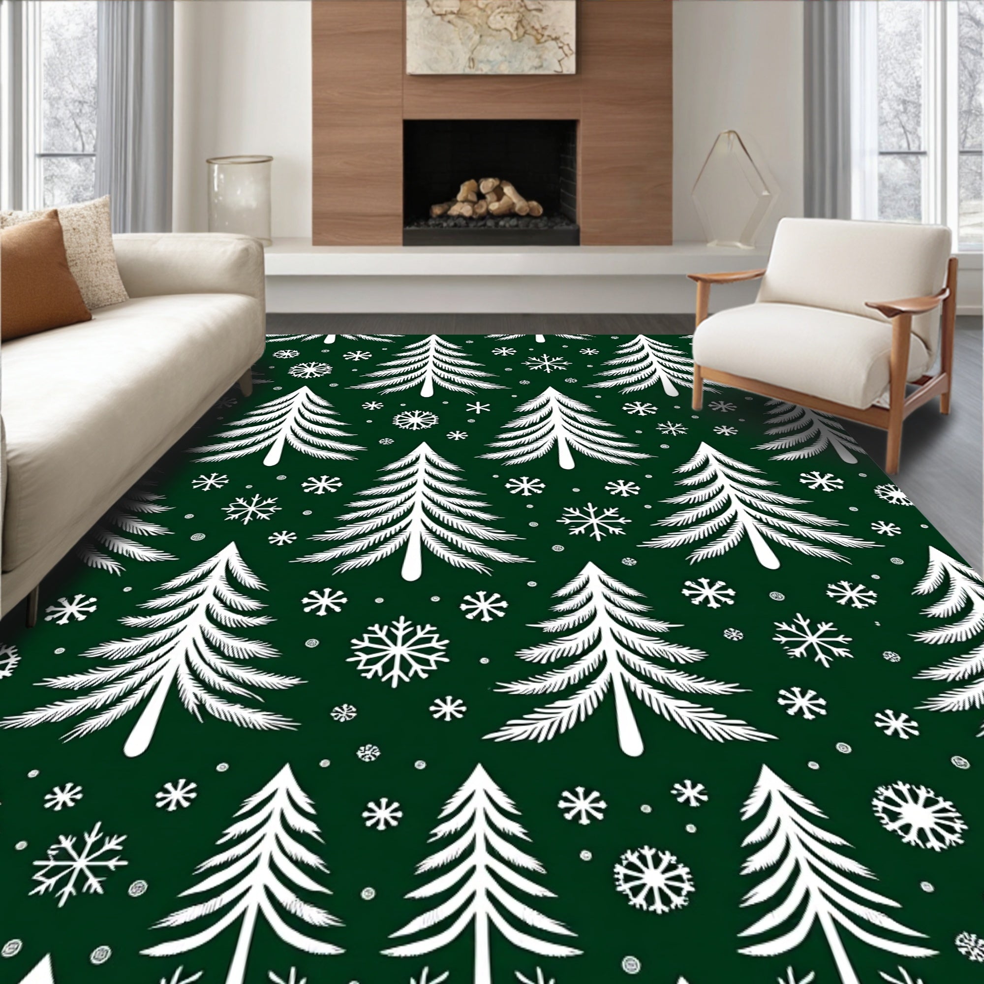 White Pine Snowflakes Holiday Repeat Rug
