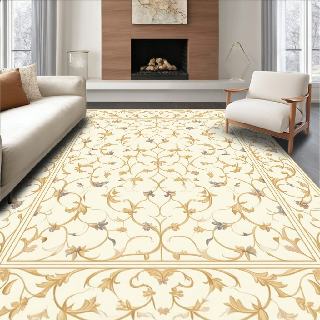 Regal Golden Floral Vine Pattern Rug