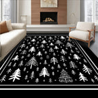 Rustic Black White Forest Trees Rug