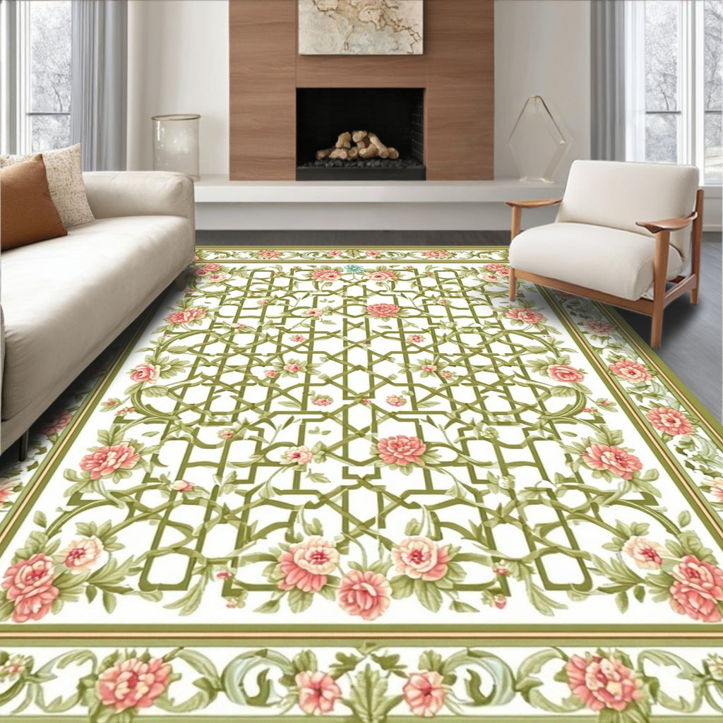 Vintage Lattice Floral Garden Rug