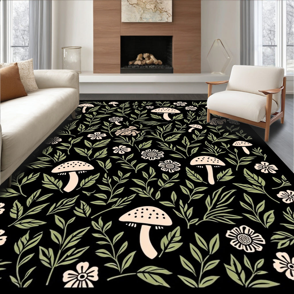 Enchanted Woodland Mushroom Floral Pattern Rug