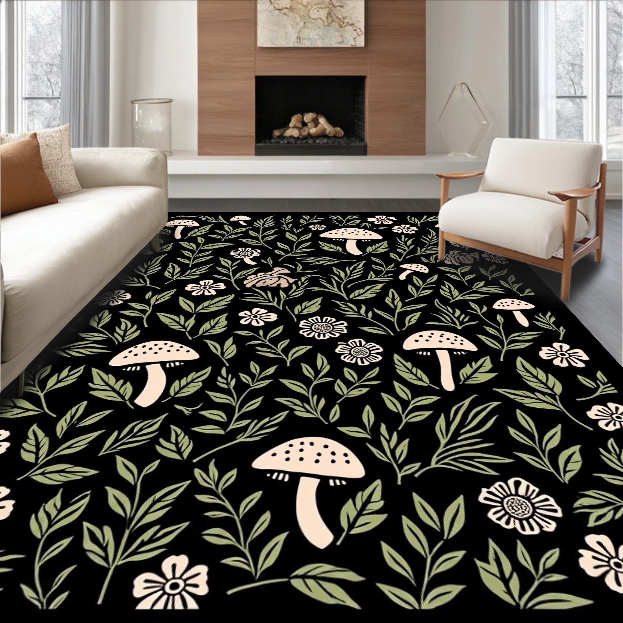 Enchanted Woodland Mushroom Floral Pattern Rug