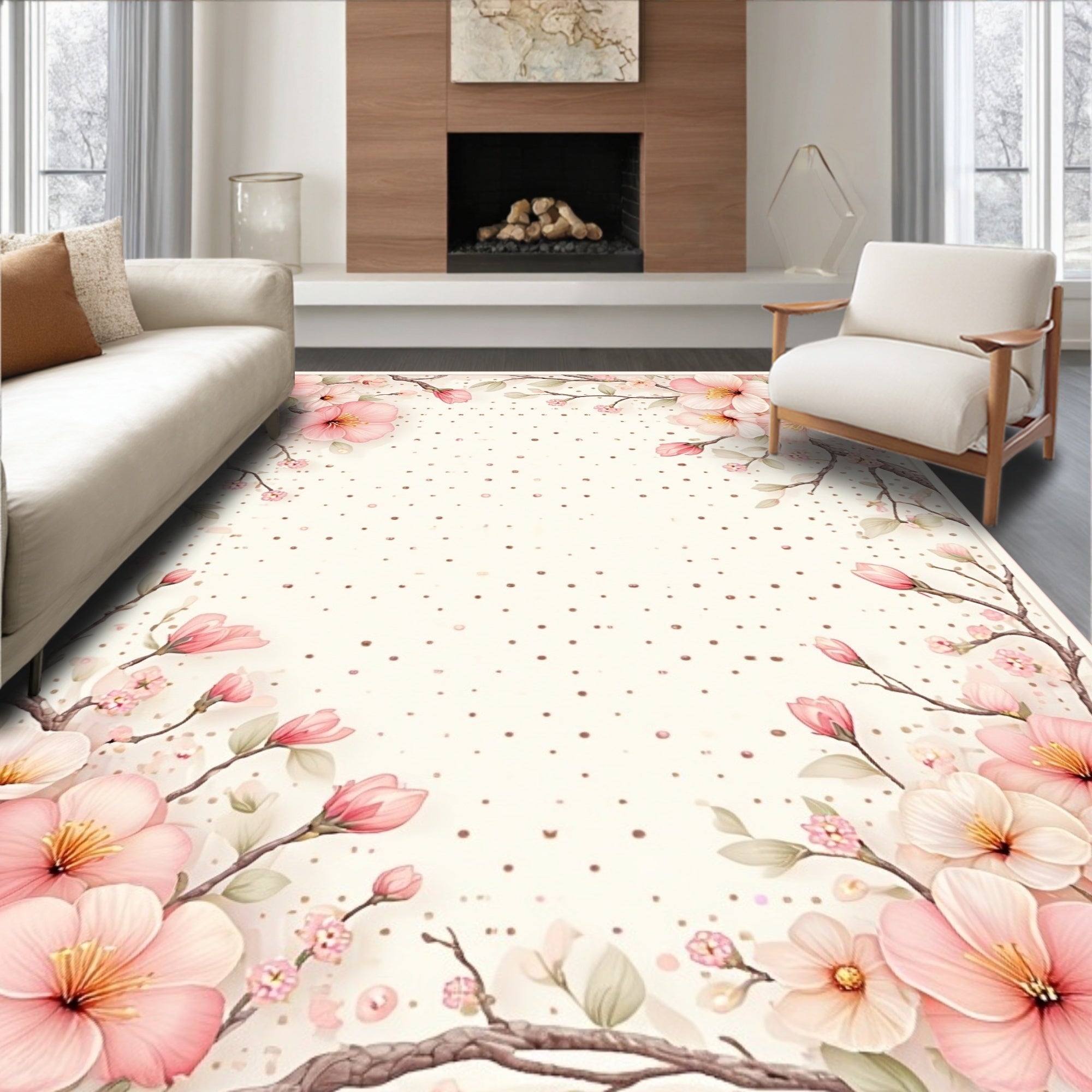 Elegant Cherry Blossom Floral Pattern Rug
