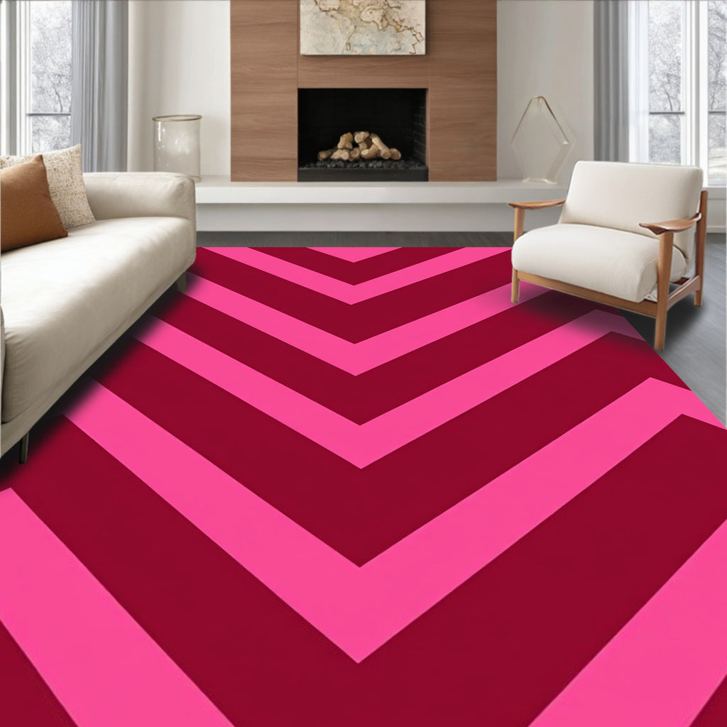 Crimson Pink Chevron Stripes Rug