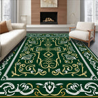 Elegant Floral Scroll Dark Green Design Rug
