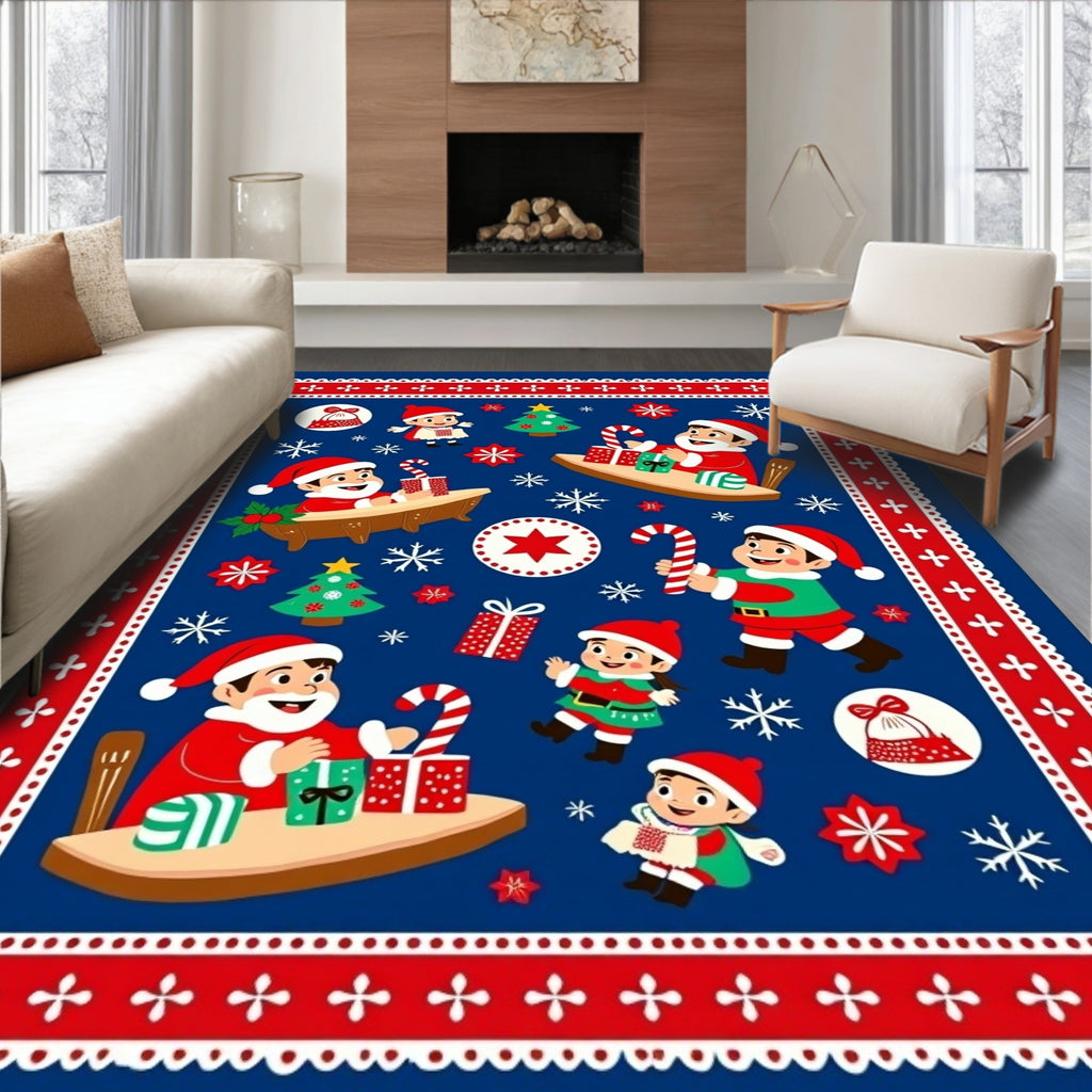 Red Blue Festive Santa Claus Christmas Rug