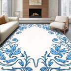 Blue Floral Acanthus Scroll Border Rug