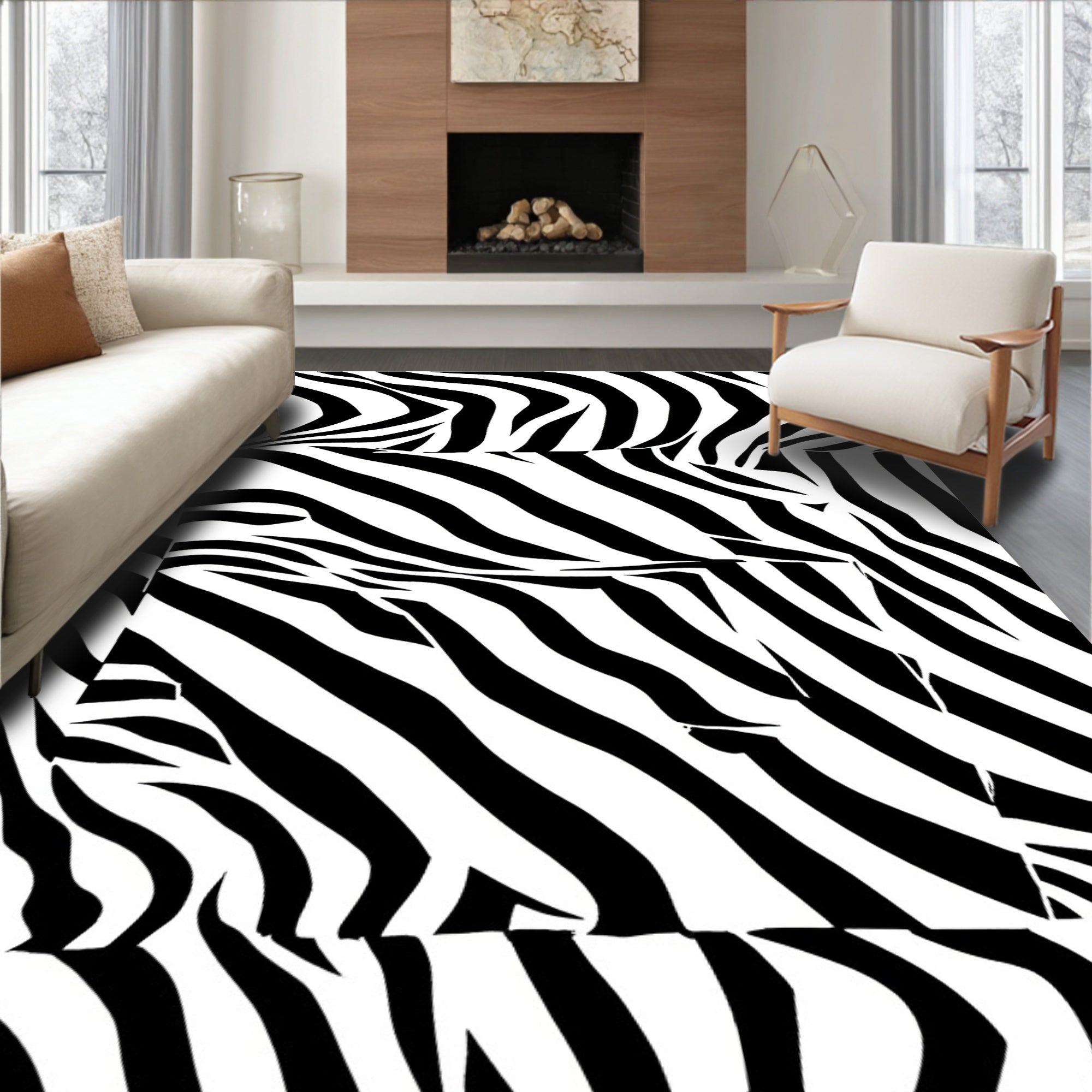 Bold Black White Stripe Pattern Rug
